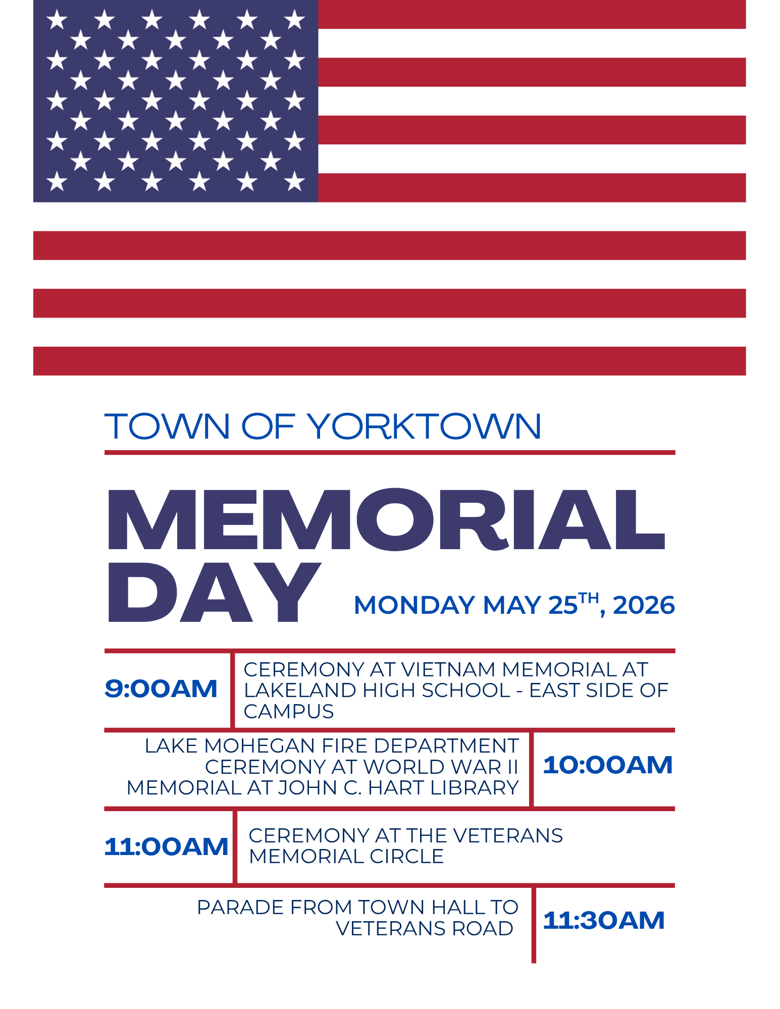 Yorktown’s Memorial Day Events Scheduled for May 25