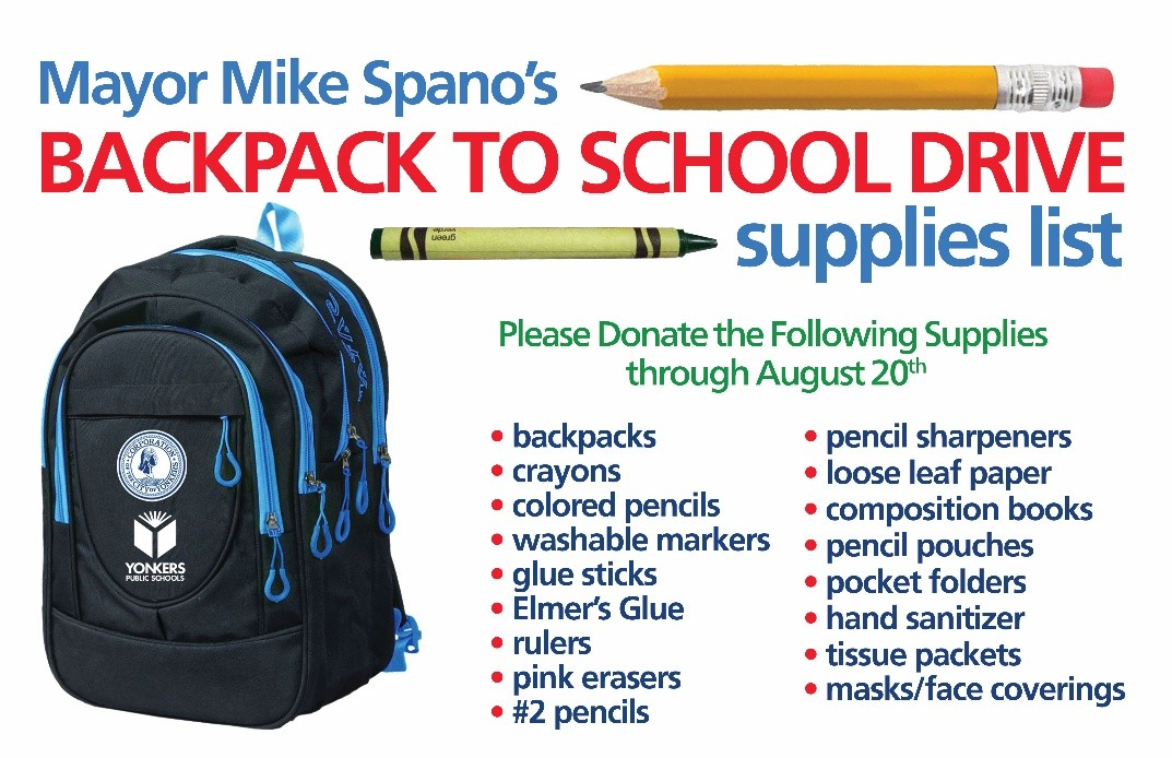 Mayor Spano Launches 15th Annual Yonkers “Backpack To School” Donation Drive