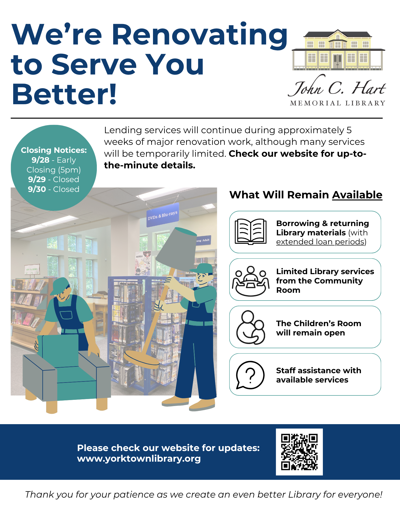 Yorktown Library to Begin Renovation and Temporary Service Changes
